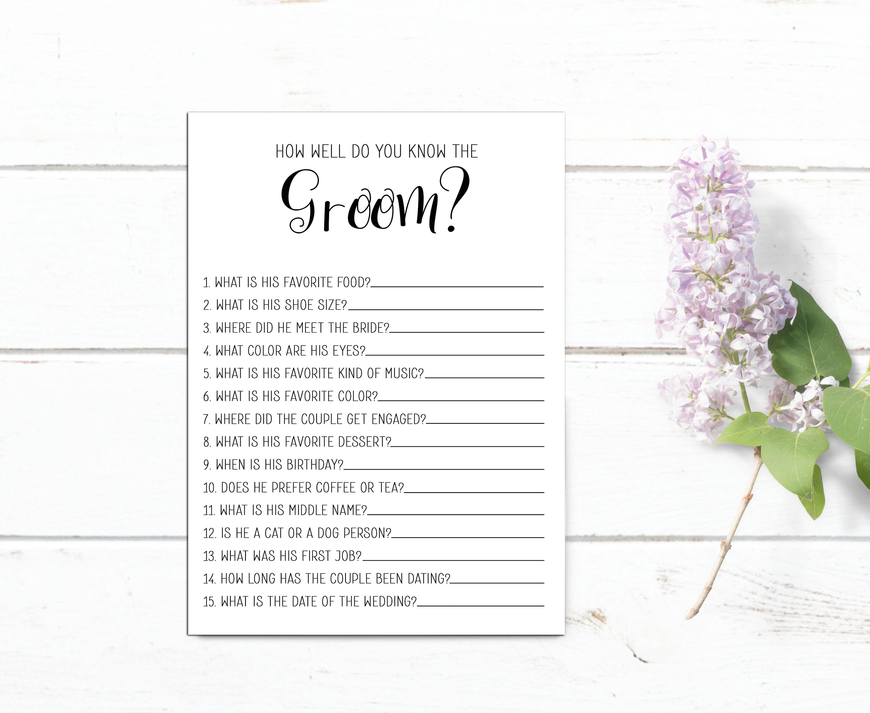 Know the Groom Game Bridal Shower Game Printable Bridal Shower Game Bachelorette Party Game