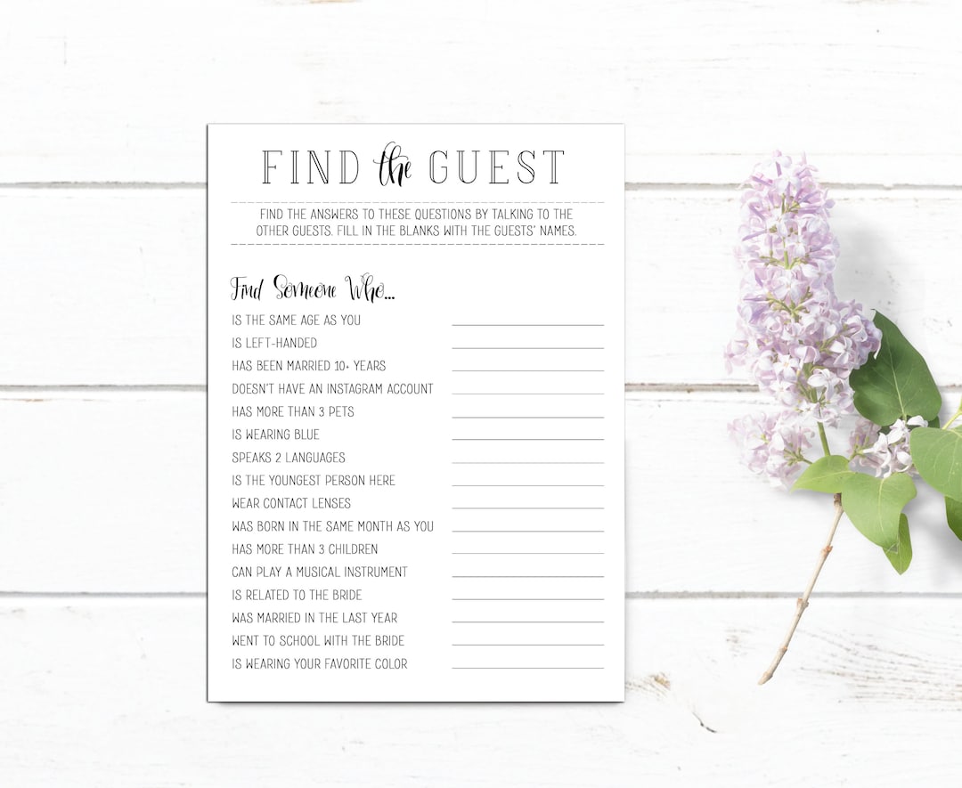 Find the Guest Bridal Shower Game: Printable Icebreaker (PDF &amp; JPG) - Etsy