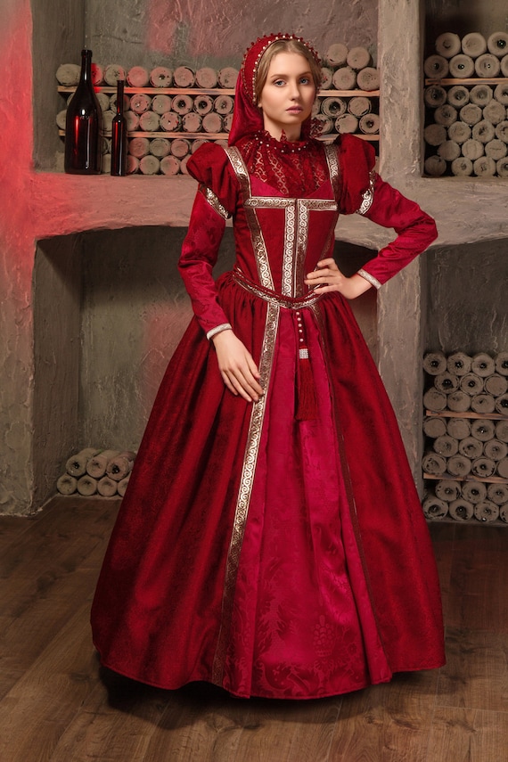 Renaissance Dress MADE TO ORDER queen of England Burgundy Dress in