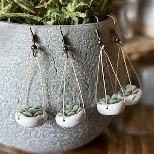 Mini Clay Pot Faux Succulent Earrings,  Small Plant Hanger Earring, Botanical Jewelry, Gifts for Plant Lovers