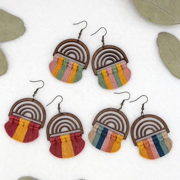 Custom Rainbow Macrame Earrings | Build Your Own Rainbow | Colorful Statement Multicolor Jewelry