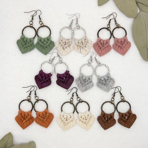 Macrame Hoop Earrings | Custom Boho Jewelry | Macrame Fringe Jewelry | Textured Metal