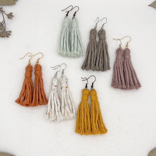 Macrame Tassel Earrings | Custom Color Options | Boho Fringe Earrings | Bridesmaid Gift