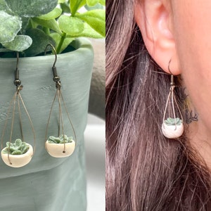 Mini Clay Pot Faux Succulent Earrings | Small Plant Hanging Earring | Plant Mom Jewelry | Boho Style Minimalist Gift | Fun Gardener Gifts