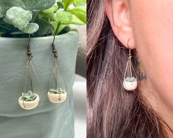 Mini Clay Pot Faux Succulent Earrings | Small Plant Hanging Earring | Plant Mom Jewelry | Boho Style Minimalist Gift | Fun Gardener Gifts