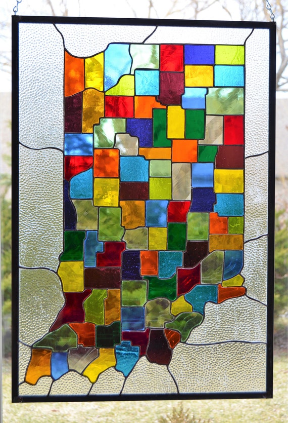 Stained glass panel Indiana counties map Hoosier state 17 x Etsy