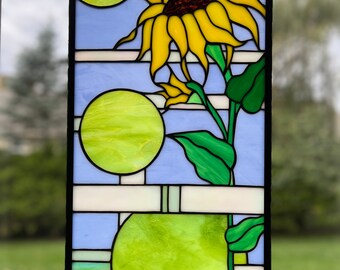 Stained glass modern sunflower, 20.5 x 10.5