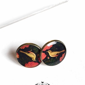 GOLOMORGH Persian stud earrings unique gift, bird jewelry, Ethnic post earrings, Christmas gift, birthday gift, lacquer painting jewelry