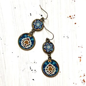 NILOOFAR oriental Persian Lotus dangle earrings, Yogi gift, namaste crown chakra, Bohemian jewelry, hippie fashion, gift for yoga teacher