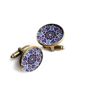 ZINAT Persian tile cufflinks gift for him, dad gift, Persian Wedding, Men’s Cuff-links, father&#39;s day, Groom suit accessory, for boyfriend