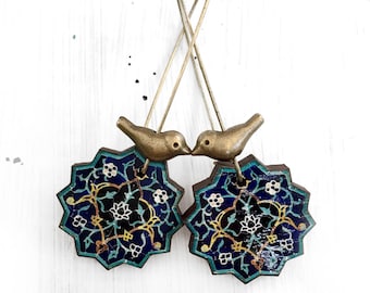 SAHAR Persian tile lightweight wooden star earrings, travel accessory, unique gift for friend couples mom teacher wife, bohemian jewelry