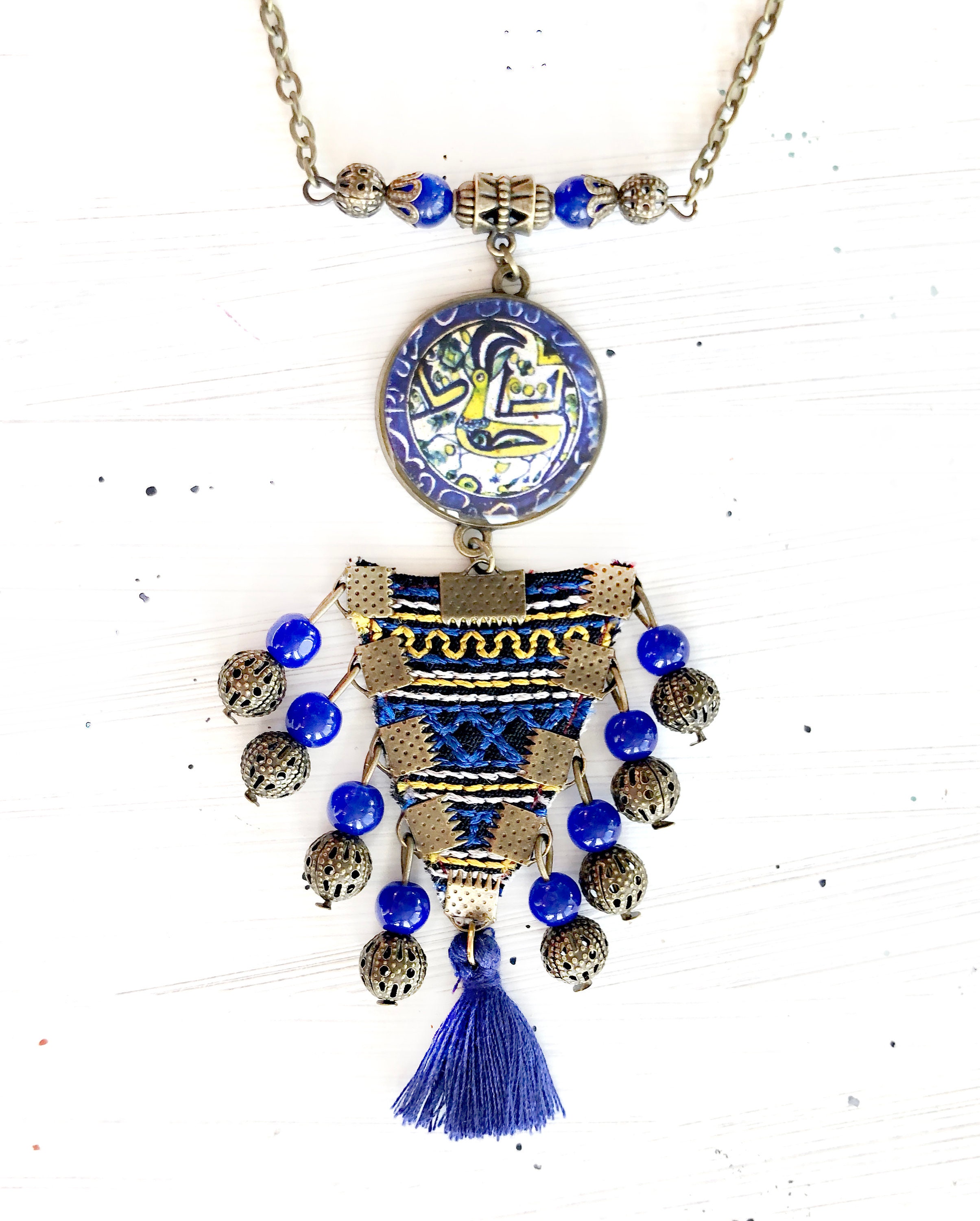 TOOKA Persian embroidered fabric necklace, lightweight jewelry, Persian