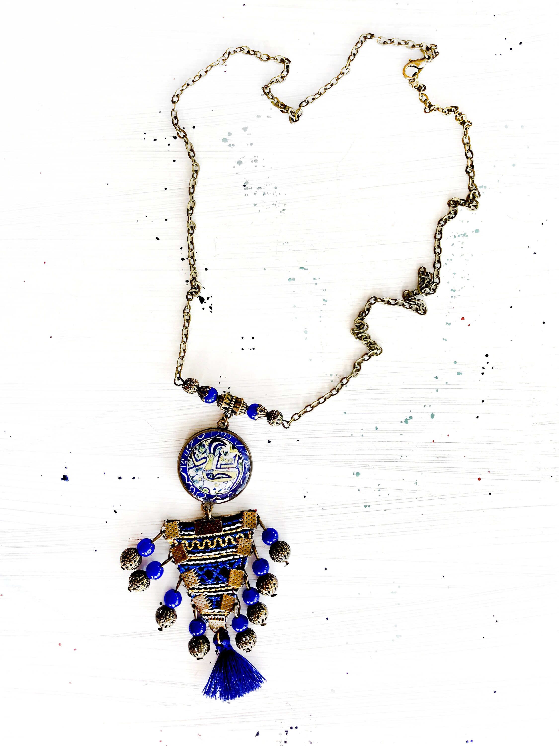 TOOKA Persian embroidered fabric necklace, lightweight jewelry, Persian