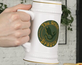 Green Dragon Stein Mug 22 oz | Tavern Aesthetic Mug | Fantasy Gift | Tankard | Nerd Gift | Halfling Mug |