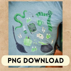 Cunning Magic School Green Snake House PNG | Digital Download | Hand Drawn Design | Universal T-Shirt Design | Magic Castle | Clip Art |