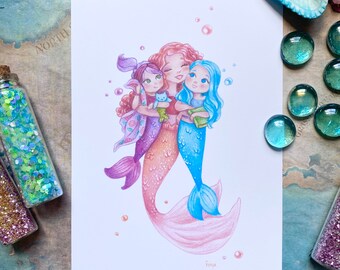 Mermom 5x7 Print | Mermaid and Merbabies | Mother |