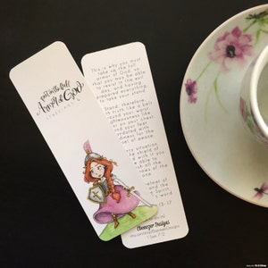 Put on the Full Armor of God Bookmark Ephesians 6:13-17 Print of Hand lettered Watercolor Warrior Princess image 1