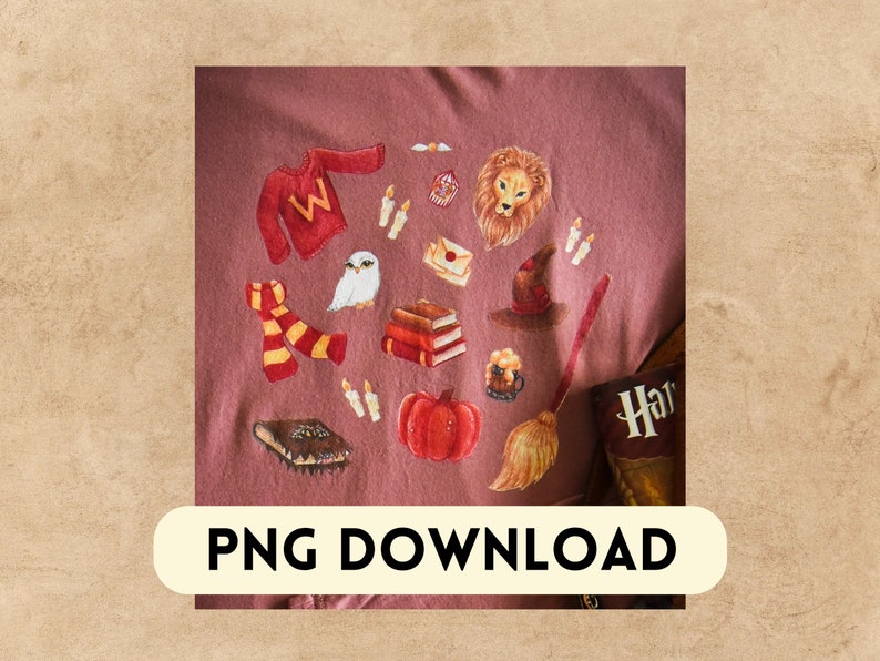 Brave Lion House PNG Digital Download Hand Drawn Design Universal T-Shirt Design Magic Castle Wizard Witch image 1
