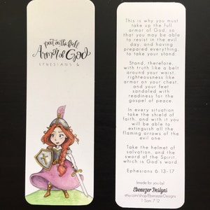 Put on the Full Armor of God Bookmark Ephesians 6:13-17 Print of Hand lettered Watercolor Warrior Princess image 2