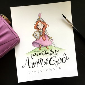 4x6 Armor of God - Ephesians 6 - Warrior Princess - Watercolor Printable Scripture Quote