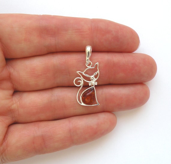 Baltic Amber Gallery Pendant Necklace Sterling Silver Cognac Color