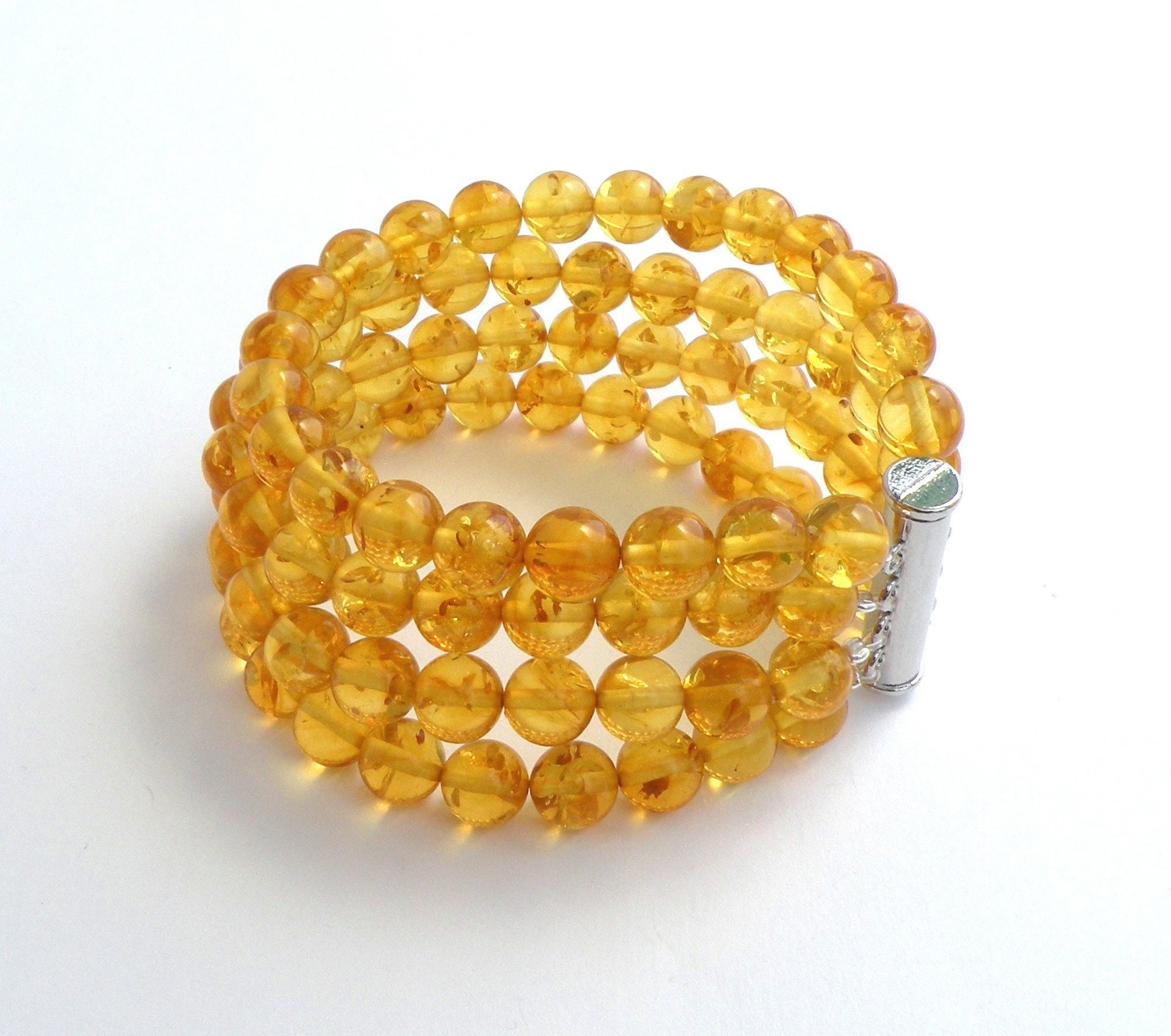 Natural amber bracelet 4 strands silver clasp Etsy
