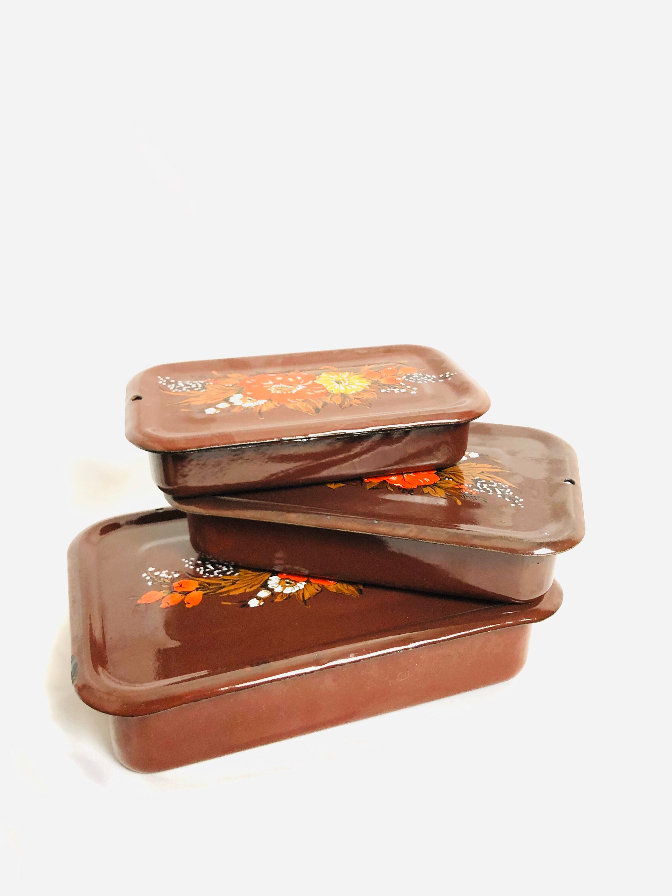 Vintage Tin Boxes// Nesting Box Set // Vintage Brown Tins // Etsy