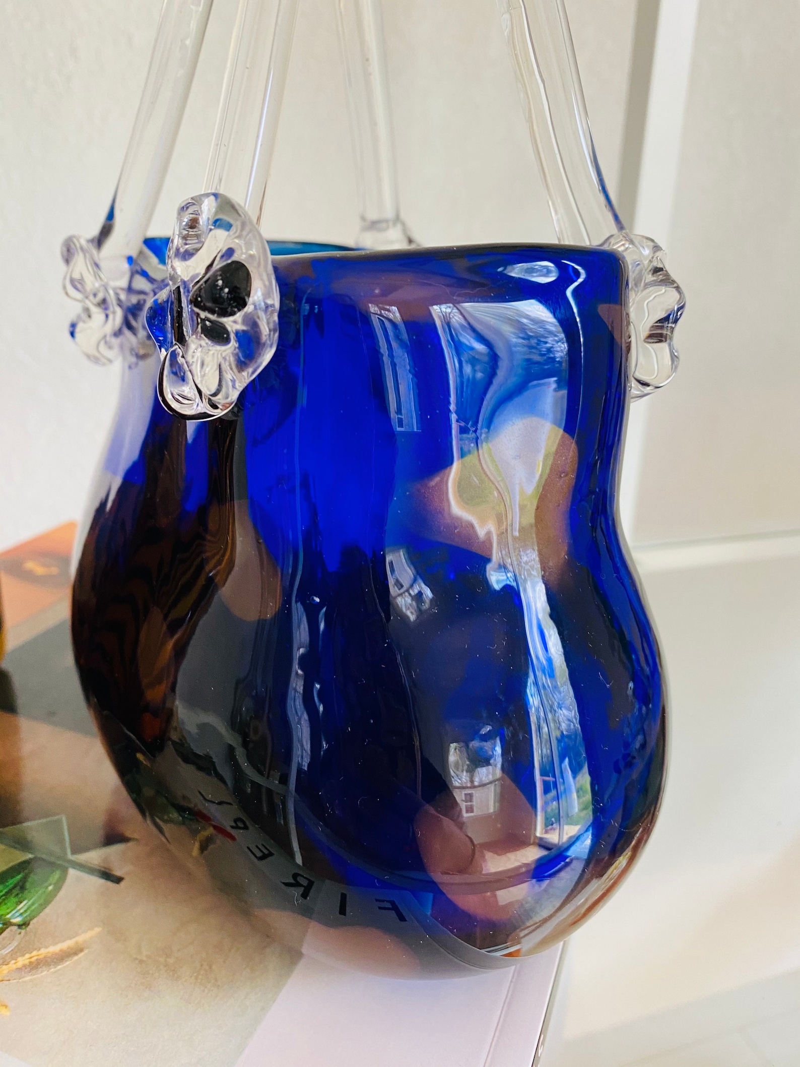 Murano Style Glass Purse Blue Glass Blown Art // Blue Glass Etsy