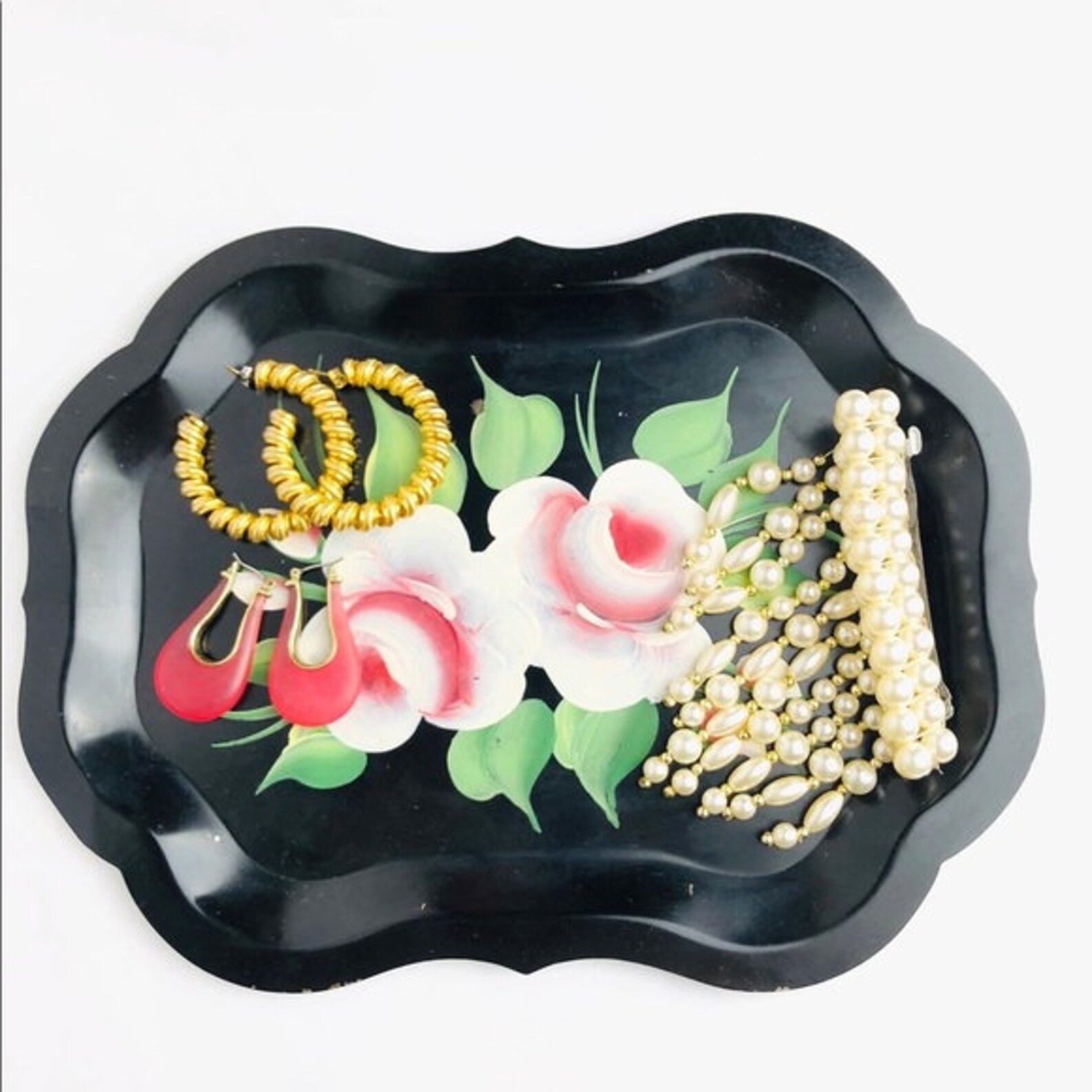 Small Metal Black Rose Tray Etsy