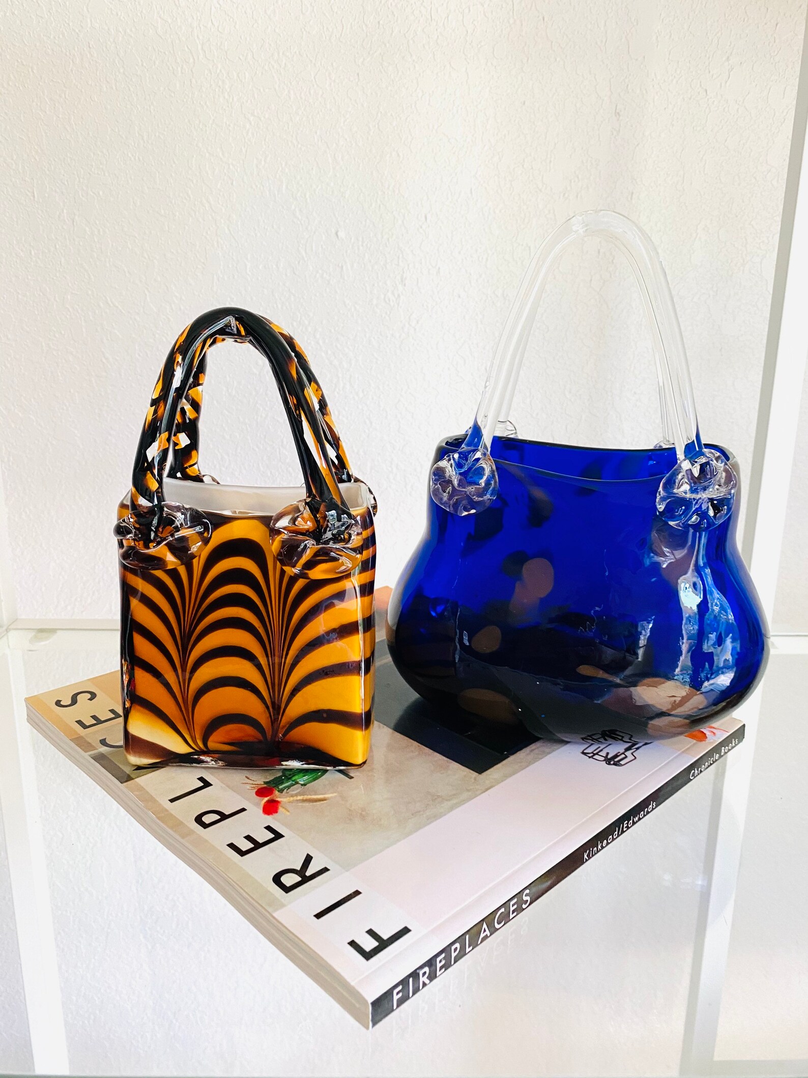 Murano Style Glass Purse Blue Glass Blown Art // Blue Glass Etsy