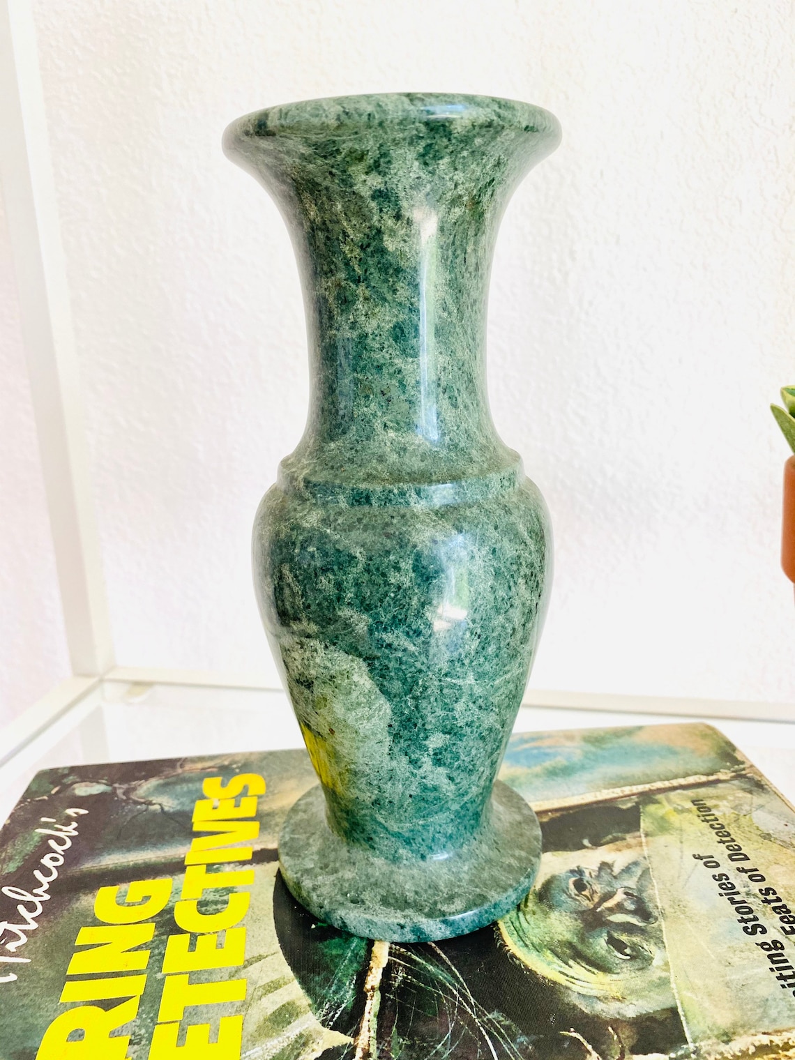 Vintage Green Marble Stone Vase Etsy