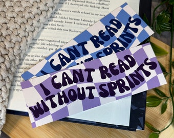 I Can't Read Without Sprints Bookmark - Blue and Purple