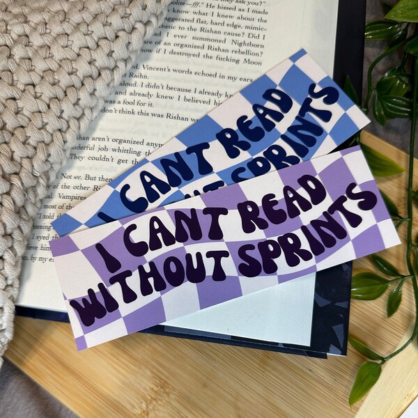 I Can't Read Without Sprints Bookmark - Blue and Purple