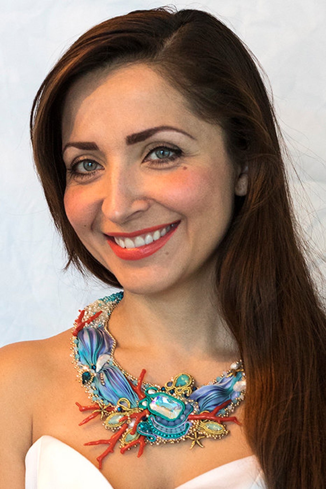 Embroidered Jewelry , Necklace Blue Etsy