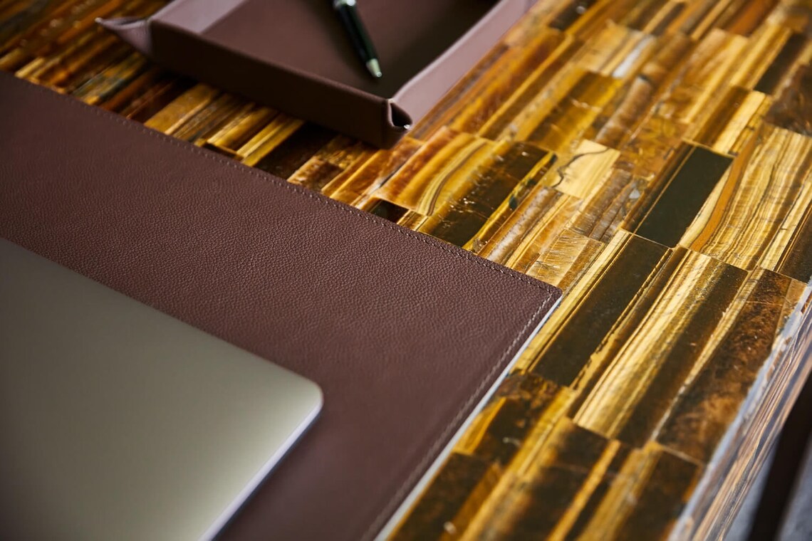 Real Leather Office Desk Mat Taupe Grey. Desk Pad Handmade Etsy UK