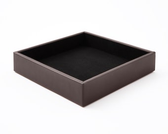 Valet Tray Leather Dark Brown cm 16,5 x 16,5 - Desk Organiser with Modern Design - Storage Tray for Keys, Coins, Jewellery - Made in Italy