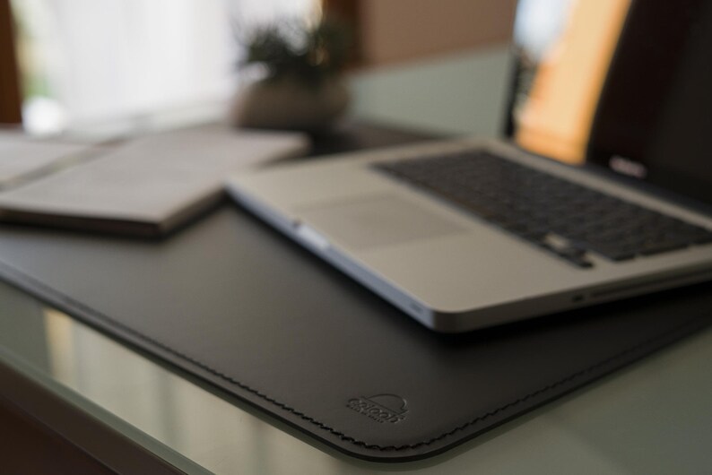 Office Desk Pad Made Of Black Leather Rounded Corners Non Slip Bottom Tailored Seams Mat Suitable For Classic And Modern Desks