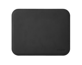 Tapis de Souris en Cuir Noir cm 25x20 - Mousepad pour Bureau avec Angles Ronds et Coutures Artisanales, Antidérapant - Made in Italy