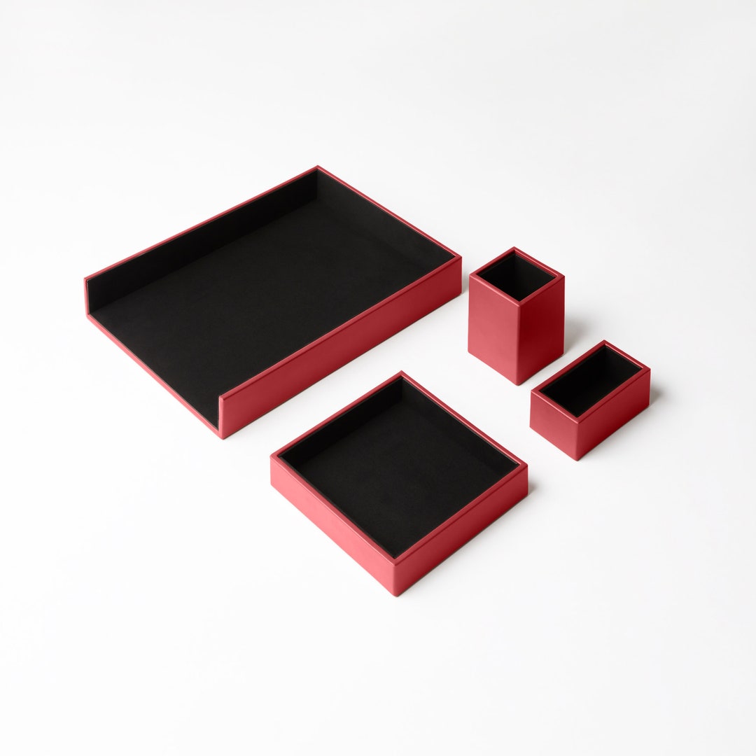 Accesorios de escritorio en cuero regenerado 4 piezas Made in Italy