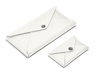 Set Tarjetero + Estuche Portalápices en Cuero Blanco - Porta Tarjetas de Crédito - Cierre con Botones Acabado Pulido - Fabricado en Italia
