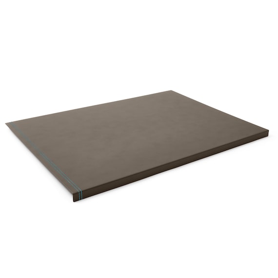 Protector Mesa Escritorio en Cuero Gris Topo - Antideslizante, Estructura  en Acero con Perfil Frontal en Forma de L, Costuras Azul