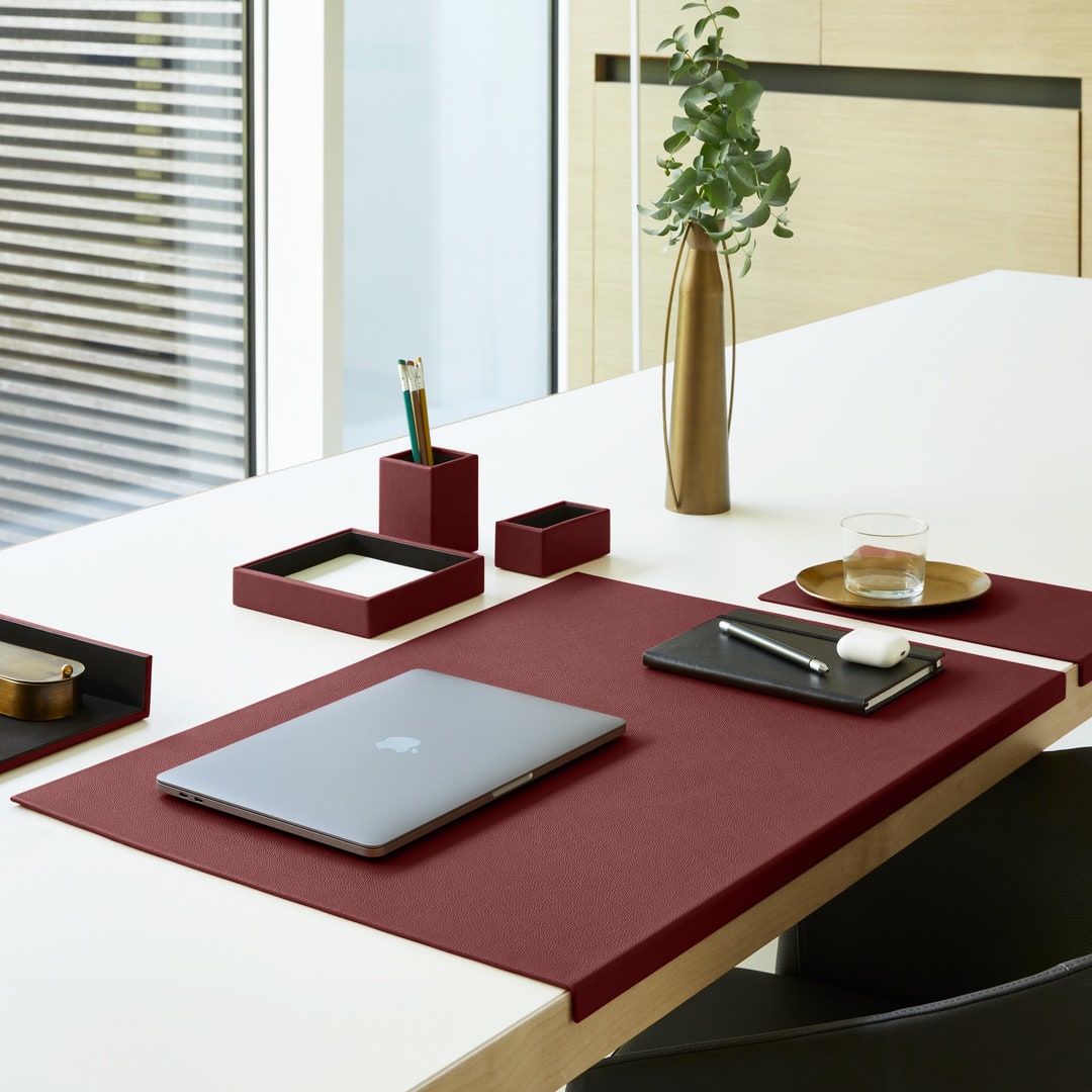 Real Leather Desk Mat Burgundy Red. Office Desk Pad Steel Etsy