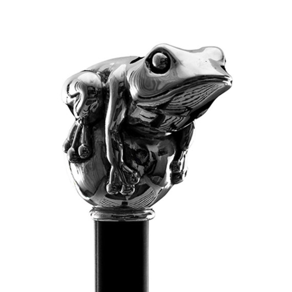 Walking Stick With Frog Handle Made of Silver Walking Cane for