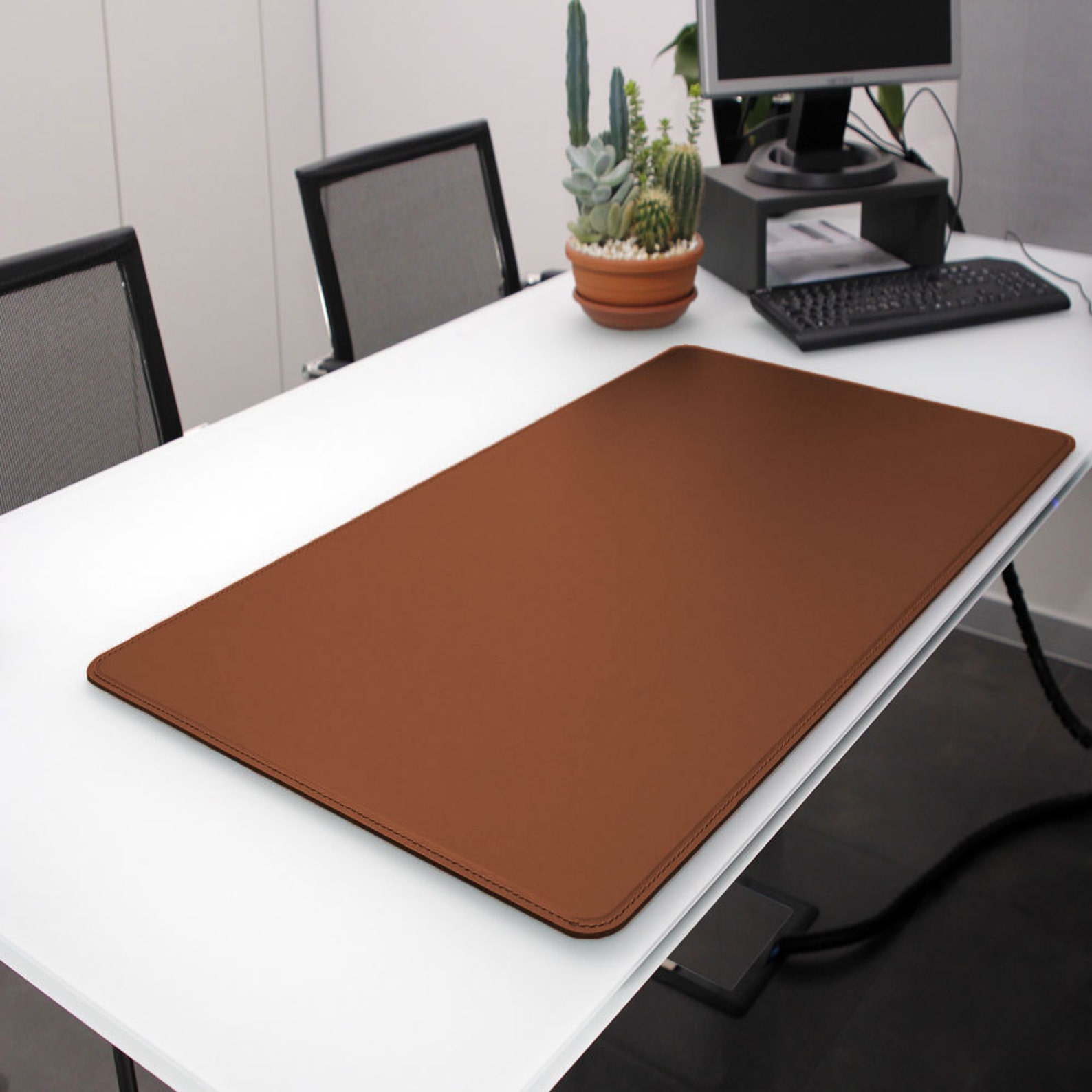 Office Desk Pad Made of Orange Natural Brown Leather Rounded Etsy