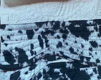 Black Cow print  cowhide look Nursery Baby Toddler Blanket Quilt Keepsake Western