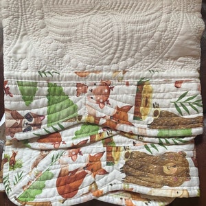 FOREST ANIMAL Woodland Friends Wildlife Nursery Baby Toddler Blanket Quilt Keepsake