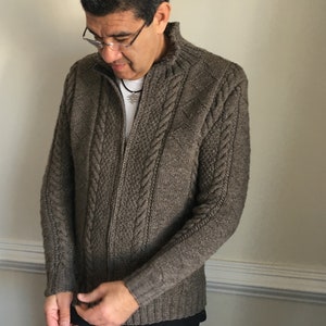 Knitting Pattern Men&#39;s Cable Cardigan with Zipper or Buttons