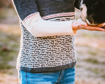 Blackwater Mosaic Pullover: Knitting Pattern for Women Worked Flat using slip stitch