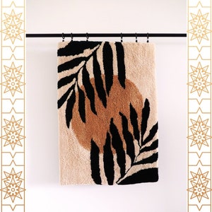 Handmade cotton rug, tropical, minimalism art, palm leaf, soft rug, cotton carpet, rectangle shape, hand tufted, high quality rug, slow made image 1