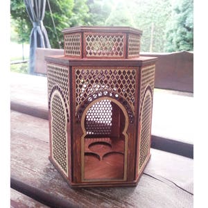 Moroccan style wooden lantern "ZAHIRA 2" - closed version-  for 3 tea lights - handmade, arabic decor, tea light holder, oriental gift